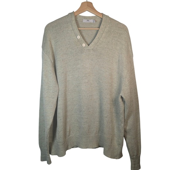 INES MEAIN Other - Ines Meain Ireland Aran Islands Linen V-Neck Button Sweater Green XL